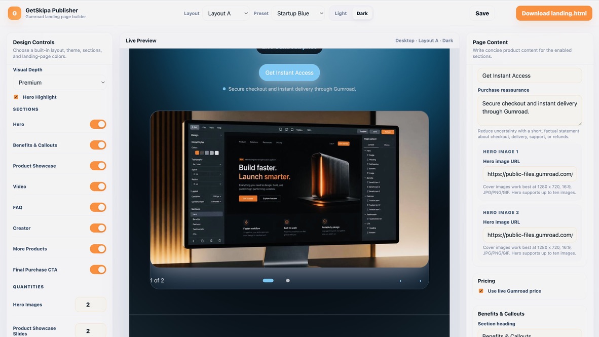 GetSkipa Publisher builder and live preview
