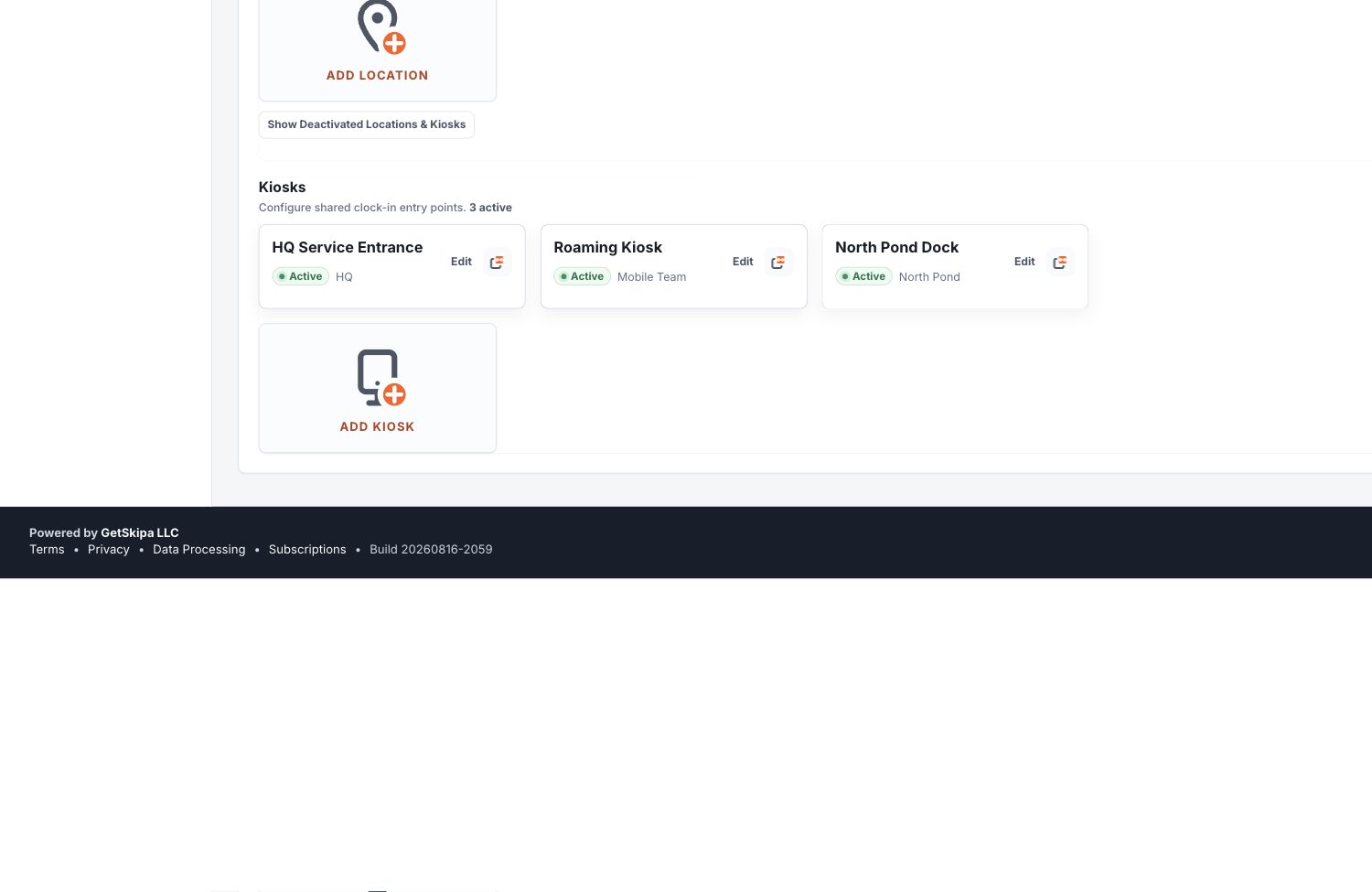 Shared Kiosks in Timekeeper Work Setup