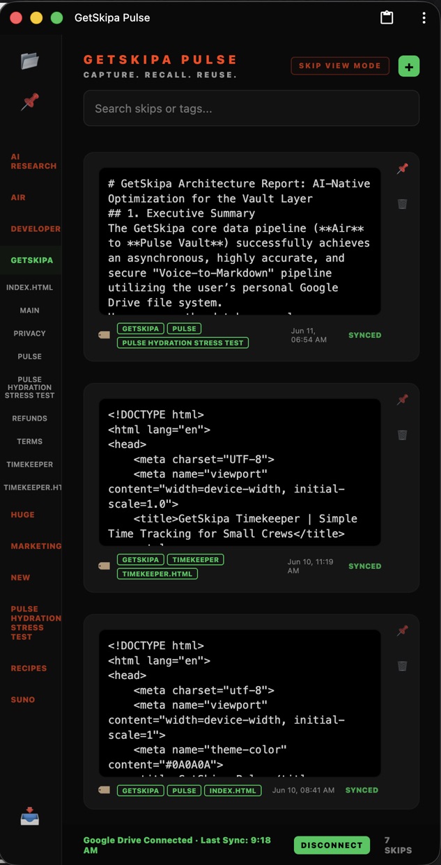 Pulse text capture interface