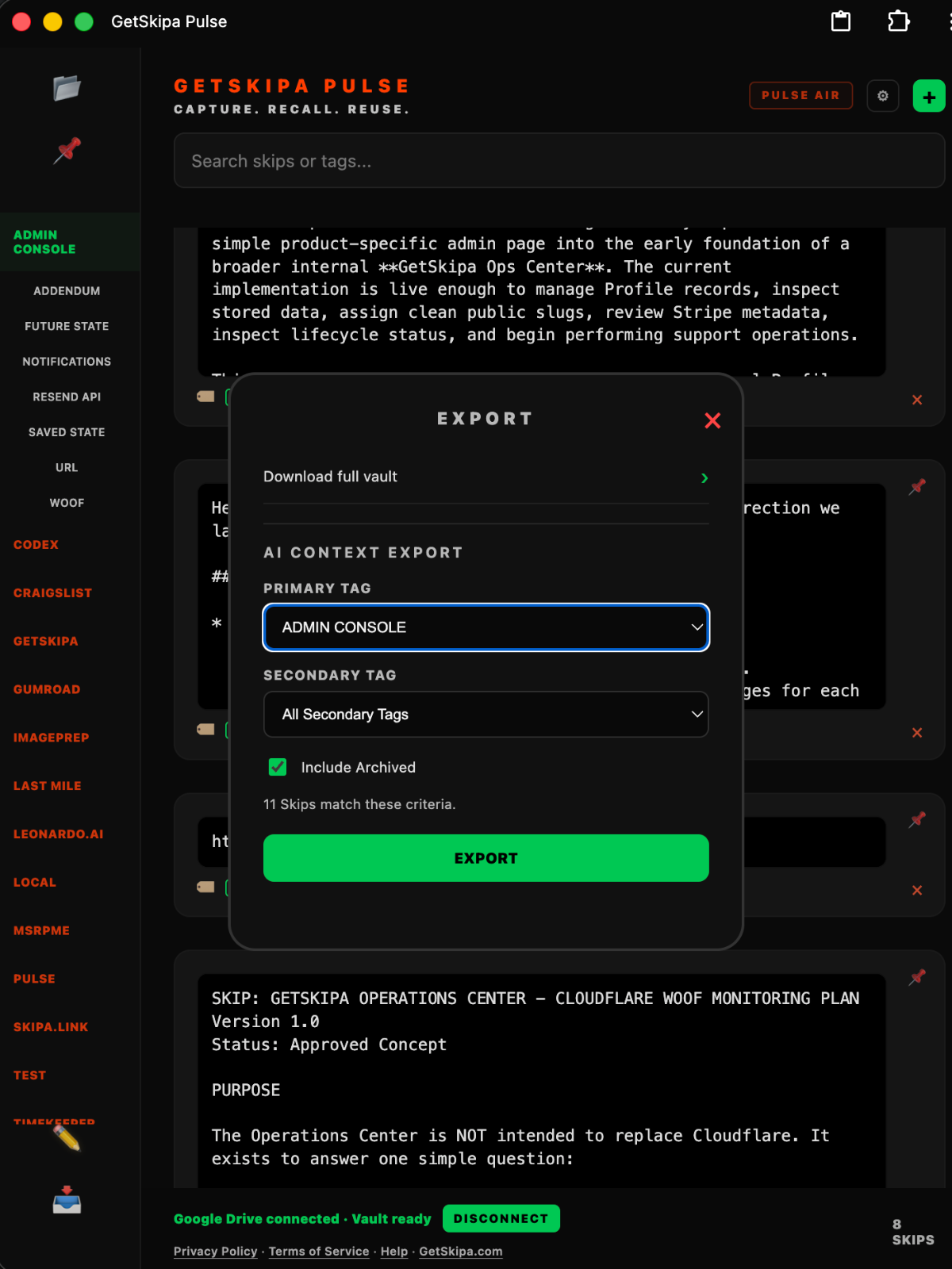 Pulse interface used to prepare reusable context