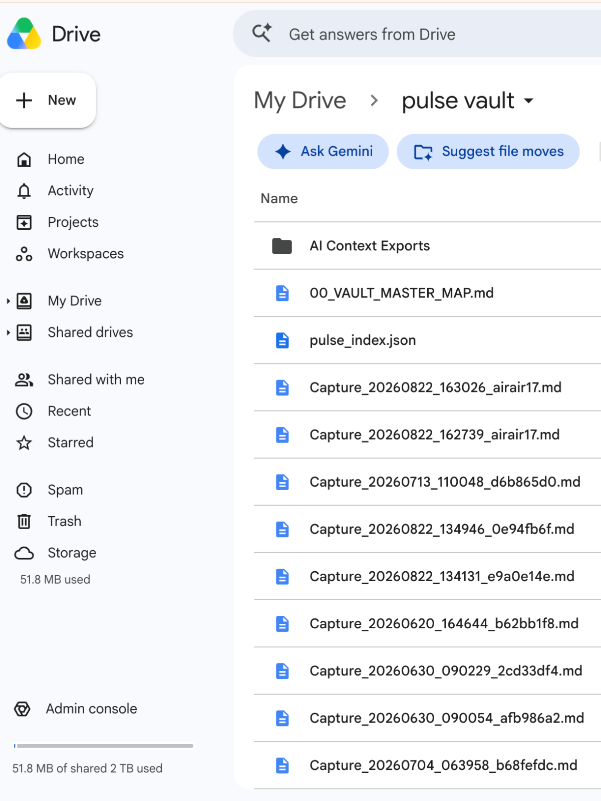 Pulse interface connected to a Google Drive Pulse Vault